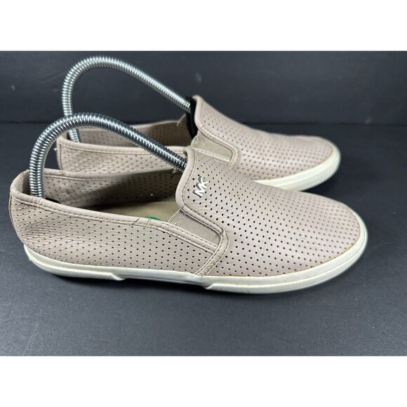 Michael Kors Keaton Perforated Slip-On Sneakers in Soft Beige Leather Size 8 - Picture 2 of 10